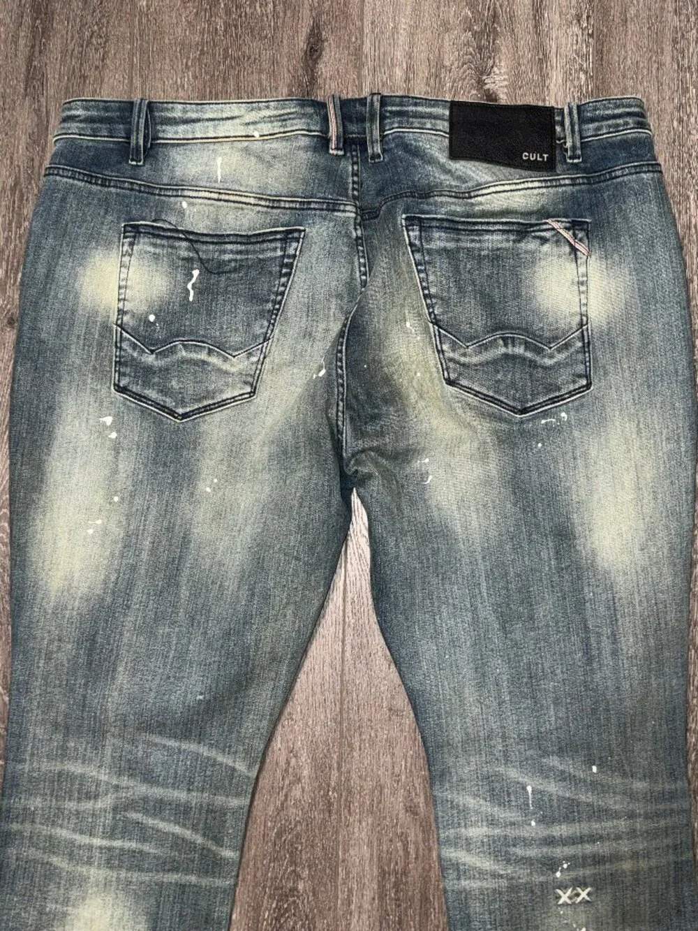 Cult of Individuality Rocker Slim Distressed Jeans Mens 44x33 Paint Splattered